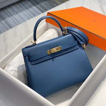 HM Kelly 32CM Blue Togo Leather Gold Hardware
