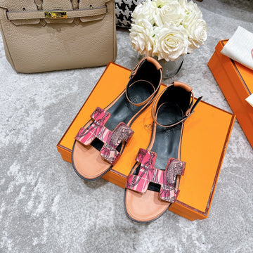 Santorini Sandal Black Mix Light Pink Calfskin With Pattern