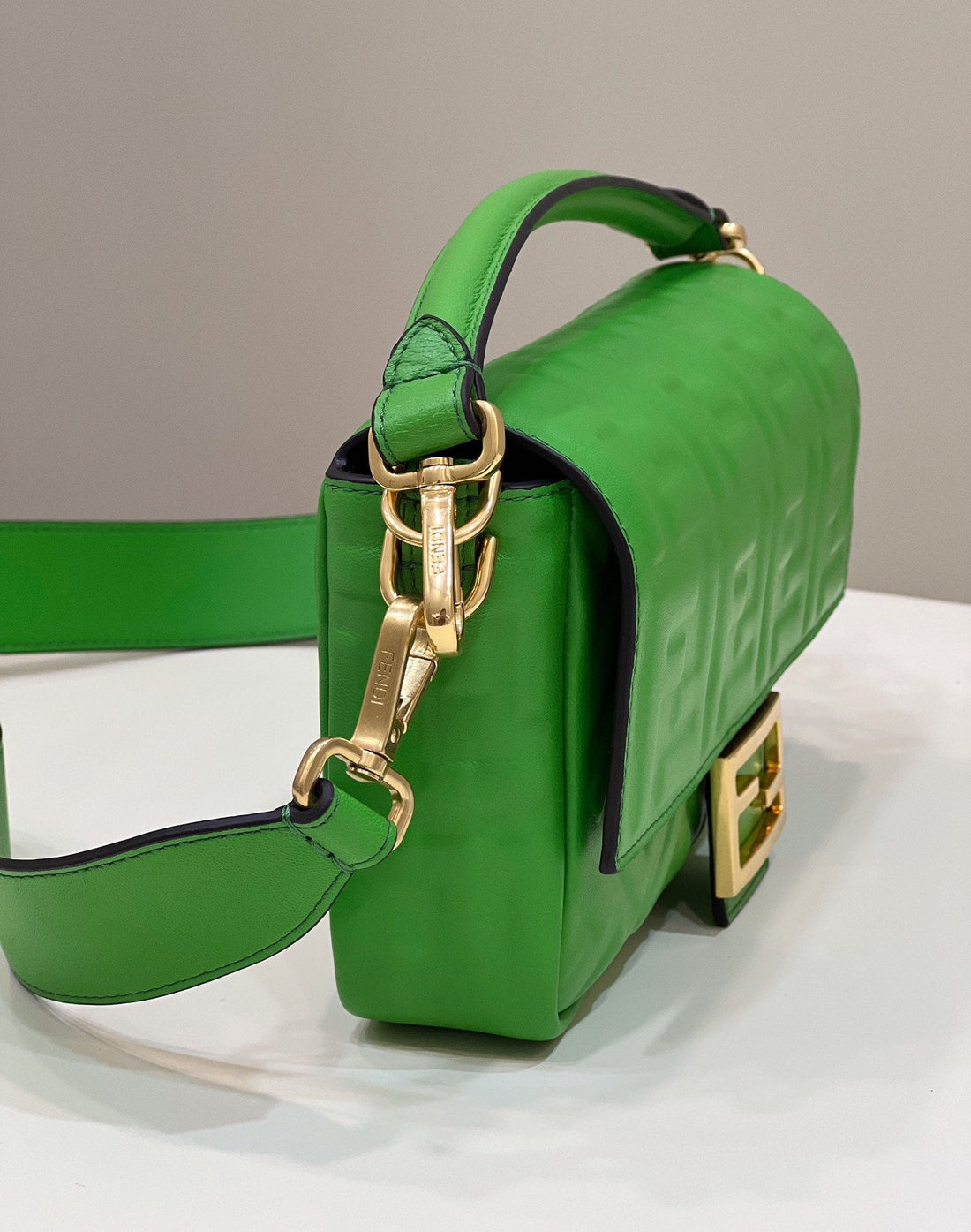 Baguette With Ff Motif 27 In Emerald Green Soft Lambskin Gold Hardware