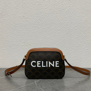 Celine Camera Bag 20 Bag With Logo Triomphe Black Brown Canvas & Calfskin