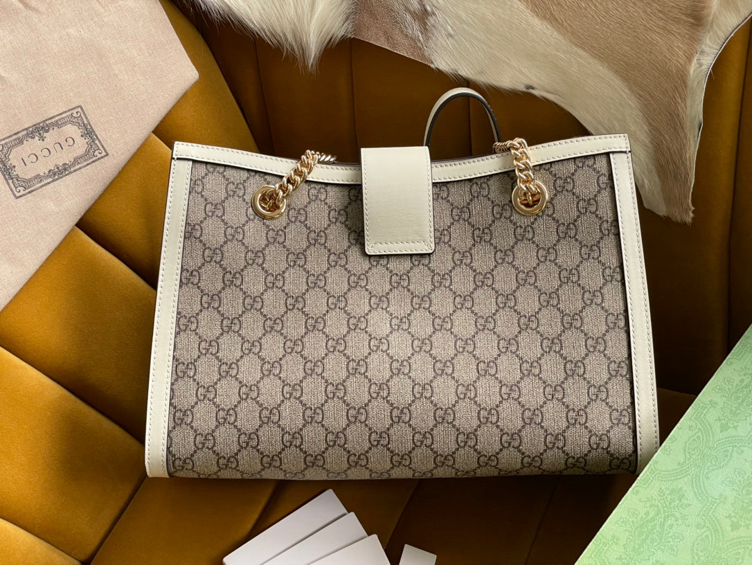 GG Padlock Large 35 Shoulder Bag Beige Canvas And White Calfskin