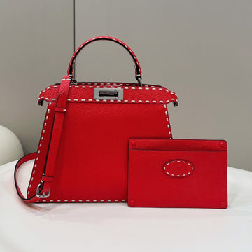 Peekaboo Iseeu 33 In Red Grained Calfskin Silver Hardware