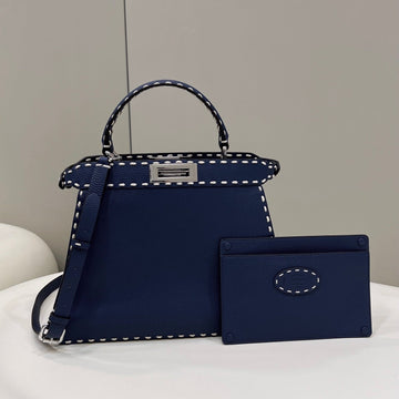 Peekaboo Iseeu 33 In Navy Blue Grained Calfskin Silver Hardware