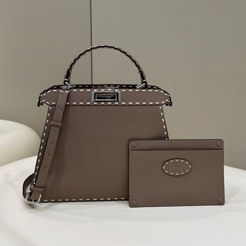 Peekaboo Iseeu 33 In Tobacco Brown Grained Calfskin Silver Hardware