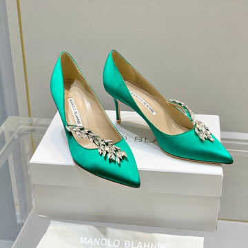 Manolo Women's Nadira Pumps 70 Green Satin