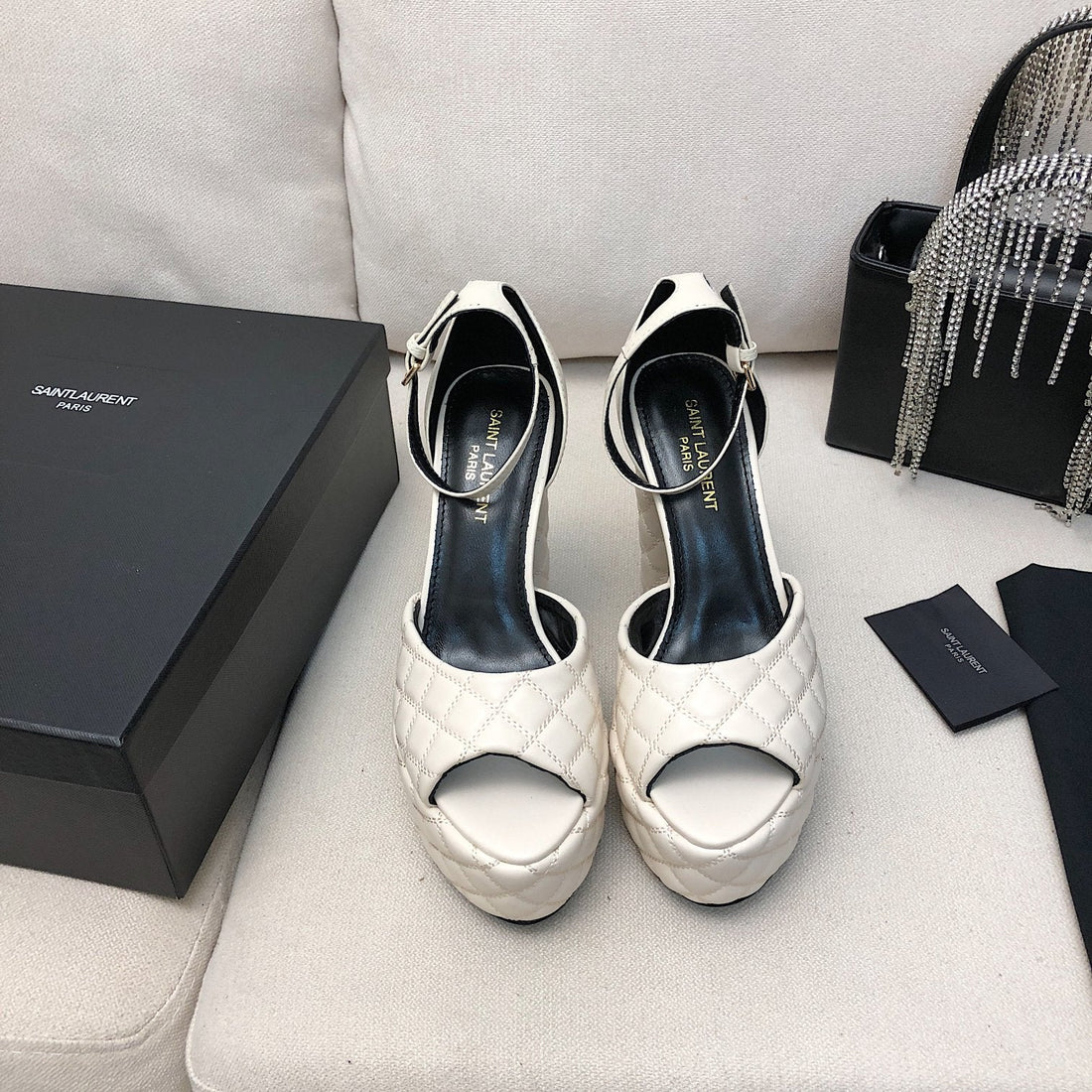 Sl Jodie 135 Platform Sandals White Embossed Calfskin