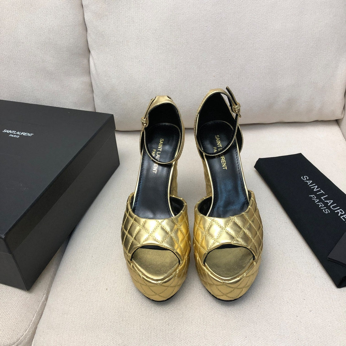 Sl Jodie 135 Platform Sandals Gold Embossed Calfskin