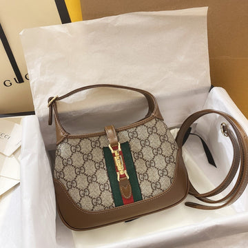 Jackie 1961 Mini 19 Shoulder Bag In Beige Canvas And Brown Calfskin