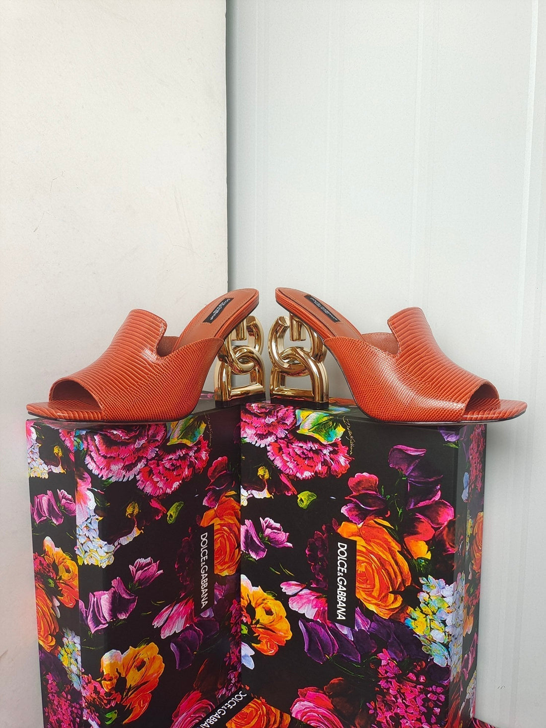 D&G Iguana Print Brown Calfskin 90 Heel