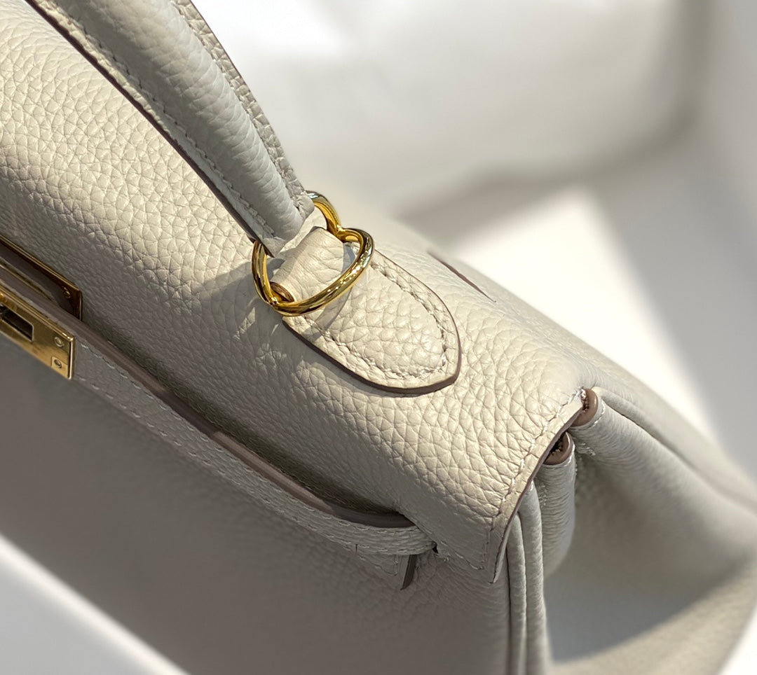 HM Kelly 25CM Cream Togo Gold Hardware