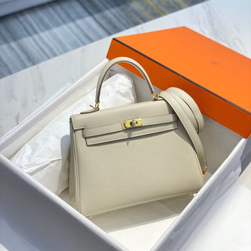 HM Kelly 25CM Cream Togo Gold Hardware