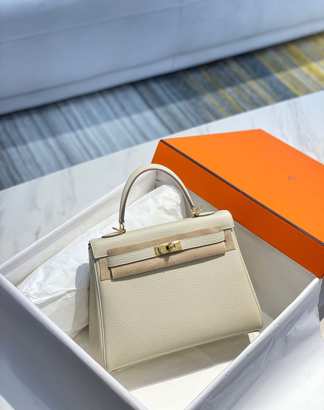 HM Kelly 32CM Cream Togo Leather Gold Hardware