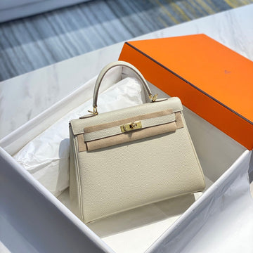 HM Kelly 32CM Bag In Cream Togo Gold Hardware