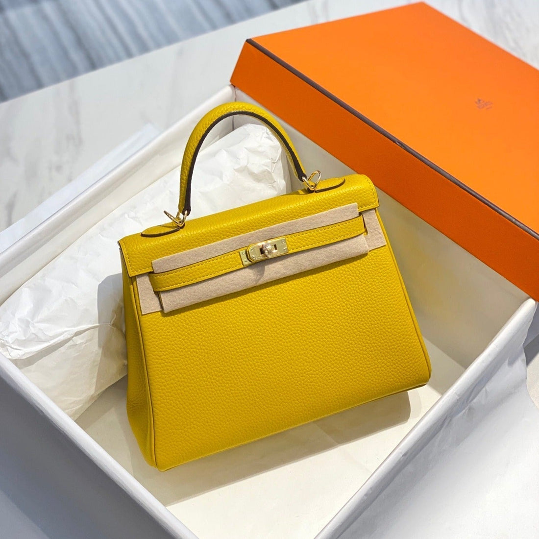 HM Kelly 28CM Yellow Togo Gold Hardware