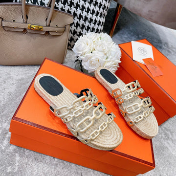 Straw Sole Slippers Metallic Gold Lambskin