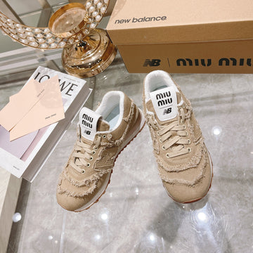 Miu Miu X New Balance 574 Sneakers Colonial Beige Canvas Denim 498914