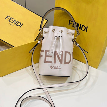 Mon Tresor Mini 18 Bag In White Calfskin Ff With Gold Hardware