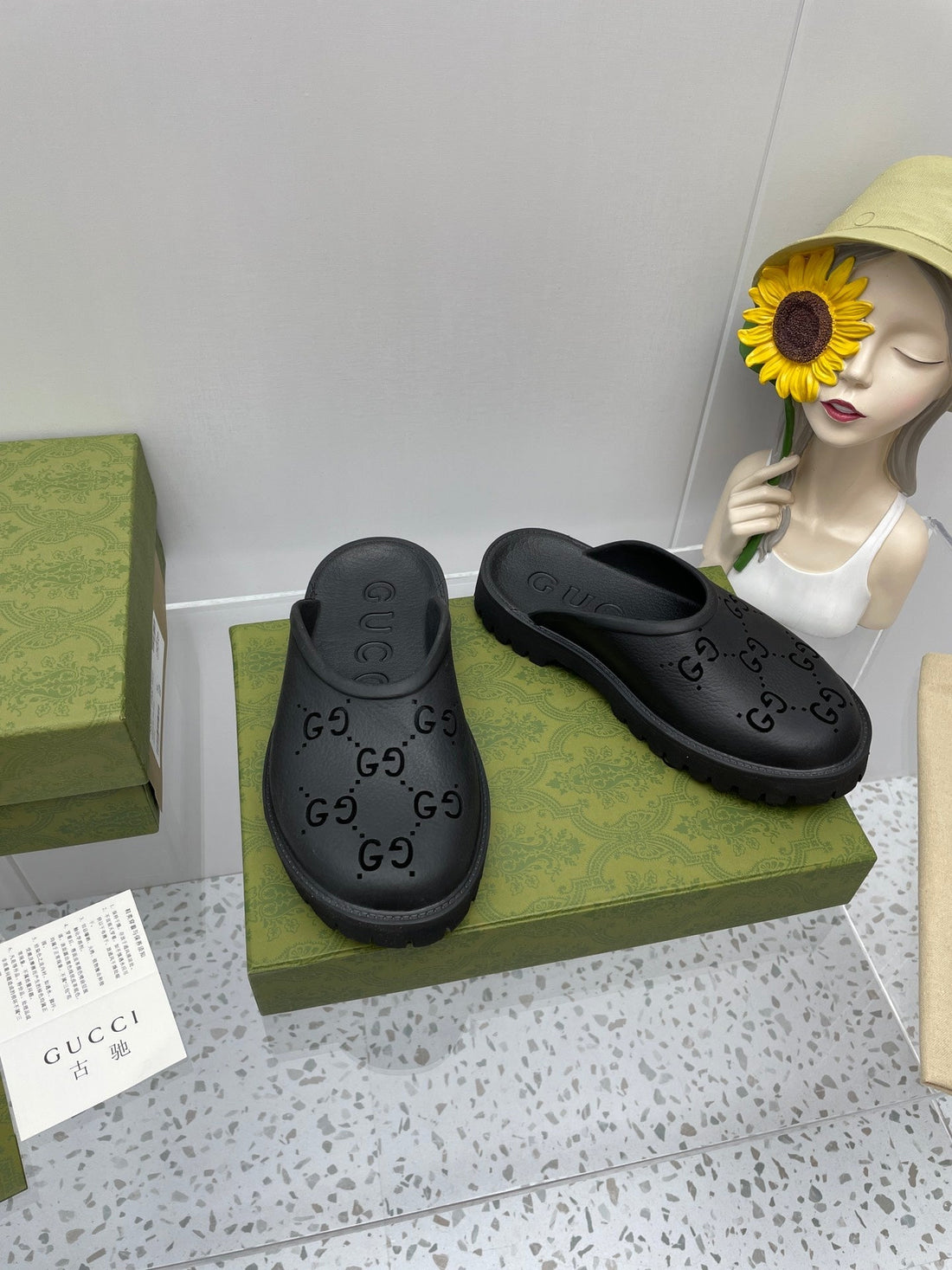 GG Platform Perforated G Sandal Black Ip Foam