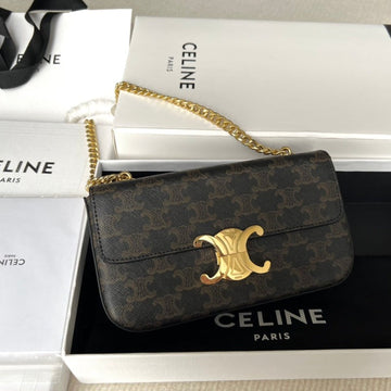 Triphome 20 Black Pattern Cowhide Leather Chain Strap Bag