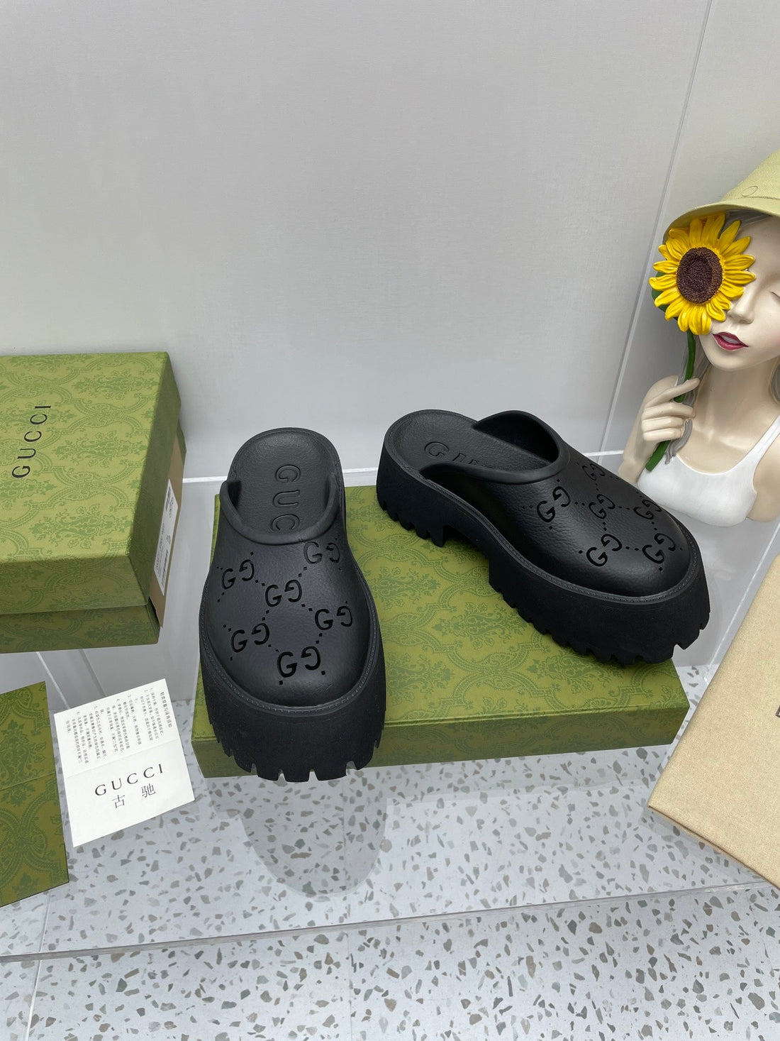 GG Platform Perforated G 55 Sandal Black Ip Foam