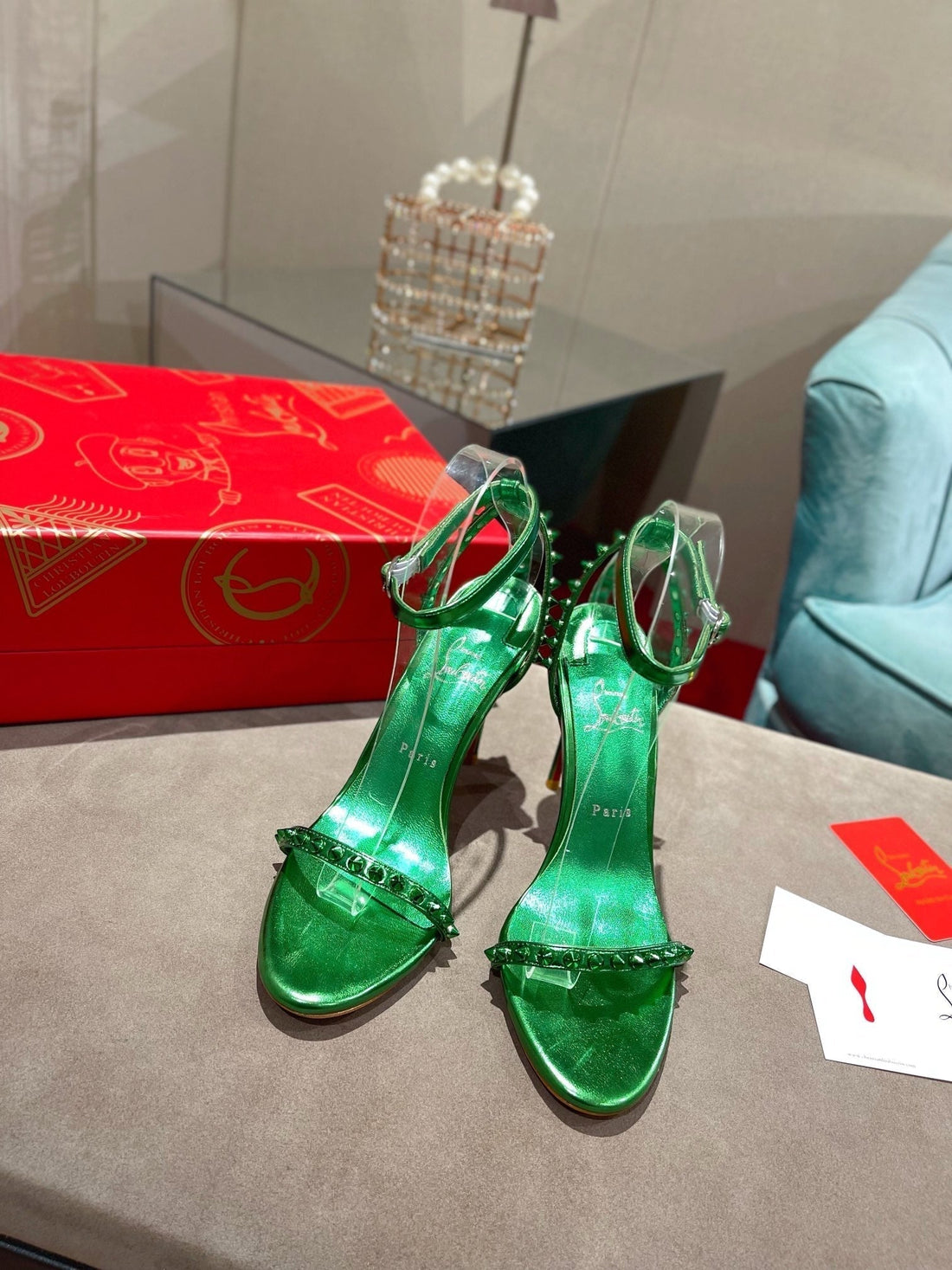 Cl Spiked Strap Sandals Dark Green Metallic 346014
