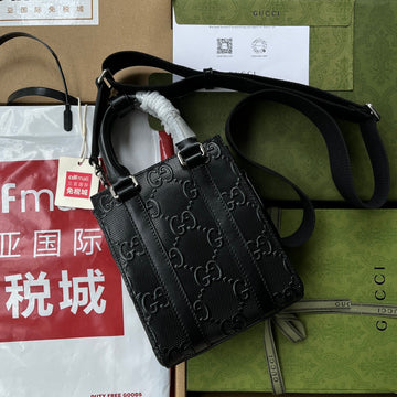 Embossed Tote Bag 20 In Black Calfskin