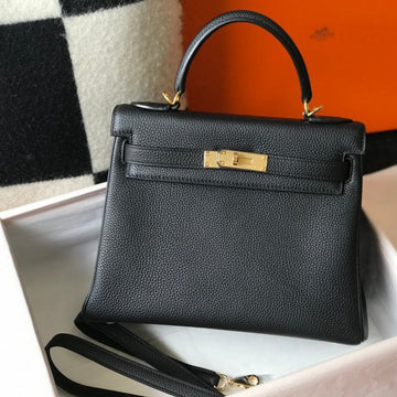 HM Kelly 32CM Black Togo Leather Gold Hardware
