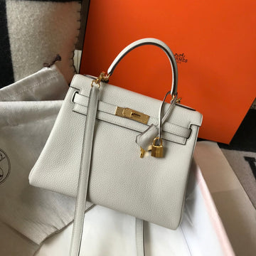HM Kelly 32CM White Togo Leather Gold Hardware