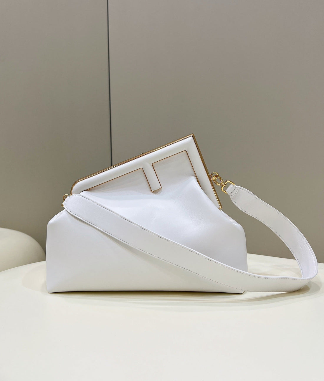Fendi First Small 32 In White Nappa Leather Bag Gold Hardware