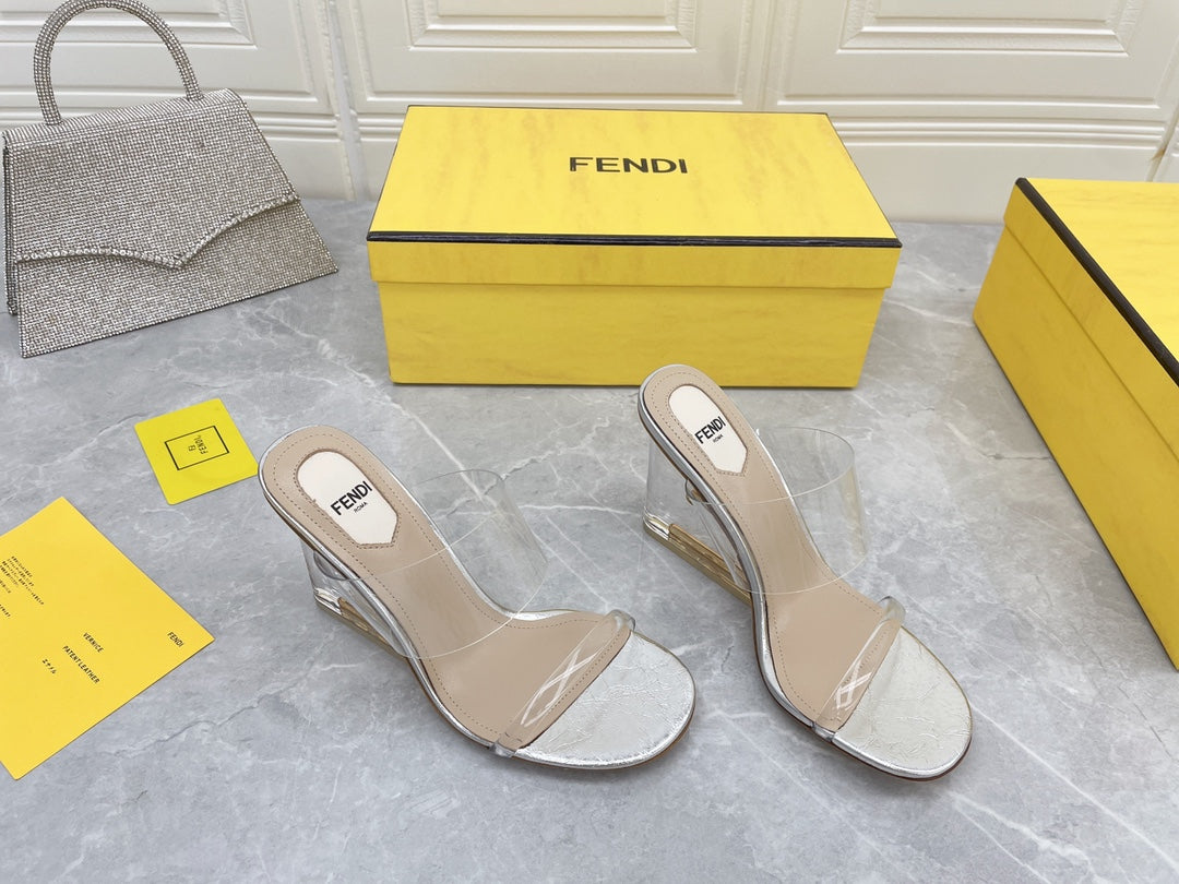 Fendi First 95 Mm High-Heeled Sandal In Transparent Tpu Film And Lambskin