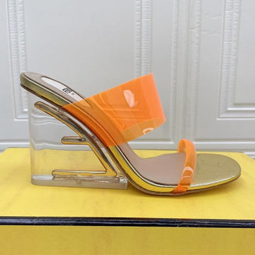 Fendi First 95 Mm High-Heeled Sandal In Light Orange Tpu Film And Lambskin