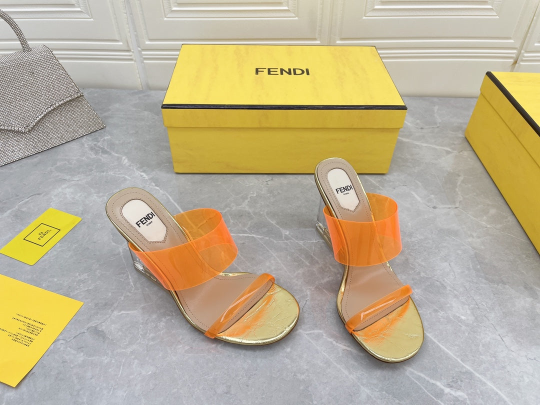 Fendi First 95 Mm High-Heeled Sandal In Light Orange Tpu Film And Lambskin
