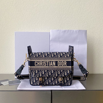 Medium Diorcamp Bag 28 Oblique Blue Embroidery
