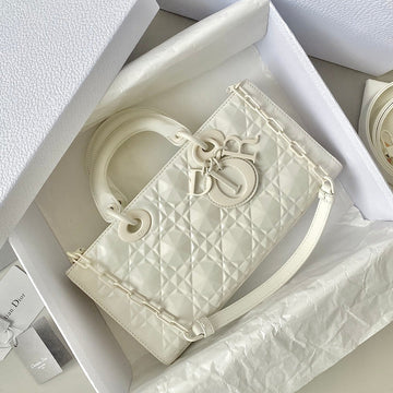 Medium D-Joy Bag 26 In White Calfskin