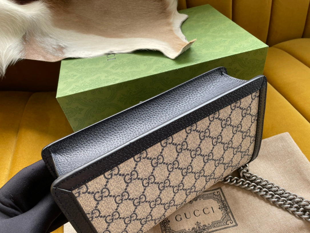 Dyonysus Shoulder Bag 25 In Beige Jacquard Fabric And Black Calfskin Trim Silver Hardware