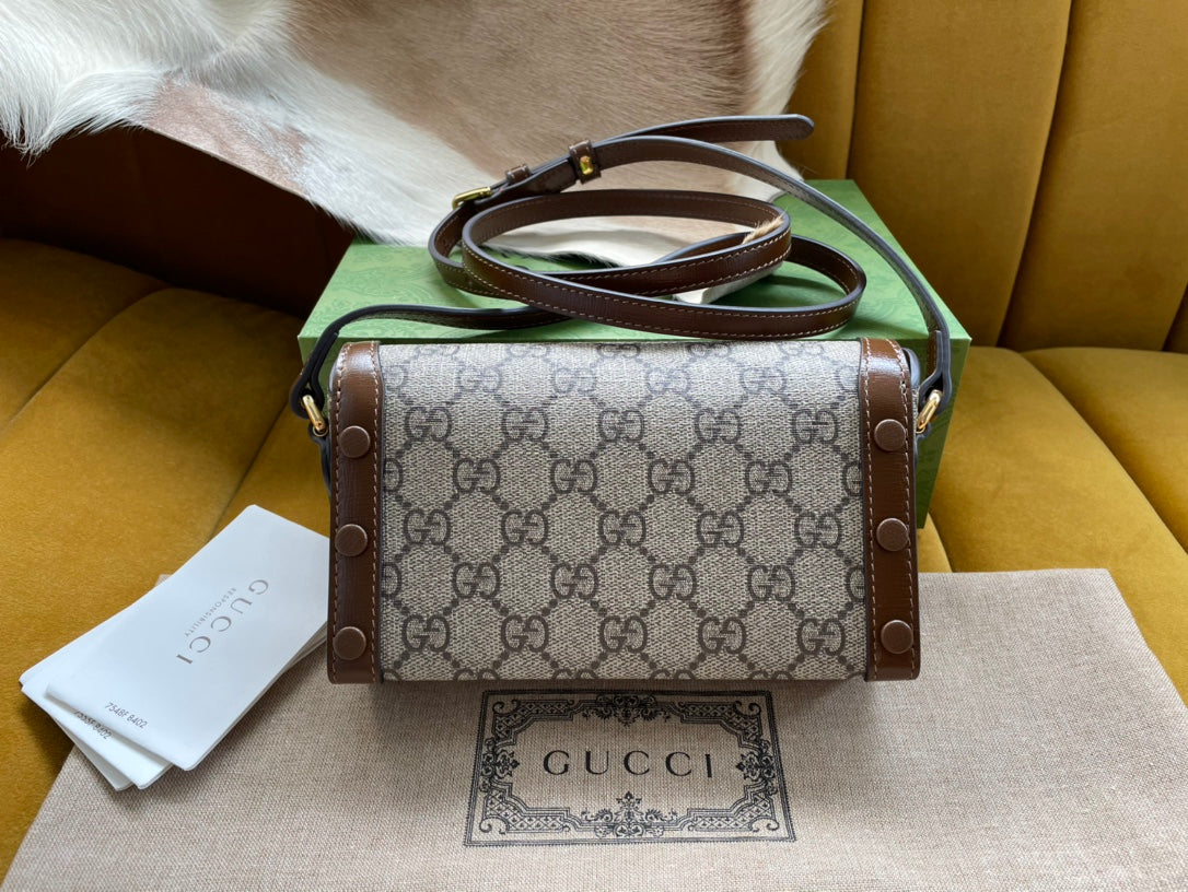 GG Horsebit 1955 Mini 18 Bag Beige Canvas And Brown Calfskin
