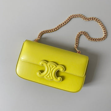 20 Chain Embossed Armpit Bag Chartreuse Yellow Calfskin