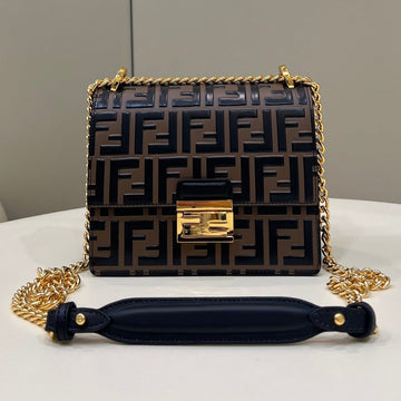 Fendi Kani 19 Bag In Black Mix Chocolate Brown Calfskin With Gold Hardware