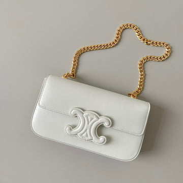20 Chain Embossed Armpit Bag White Calfskin
