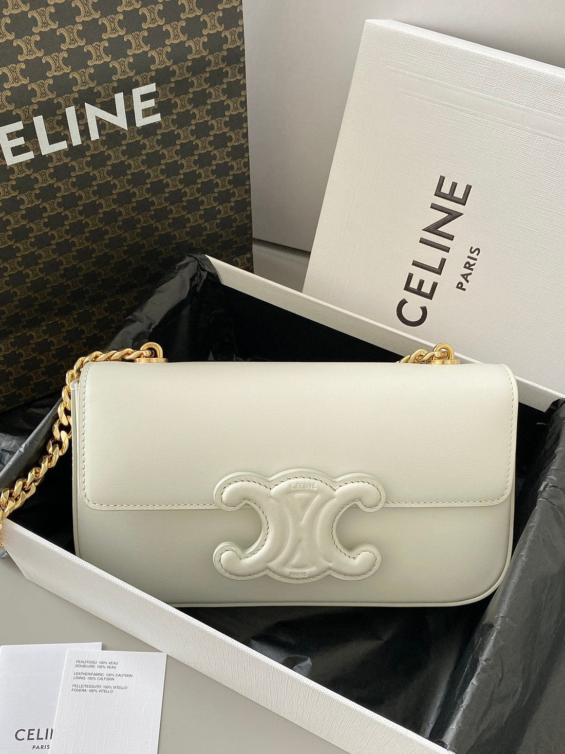 20 Chain Embossed Armpit Bag White Calfskin