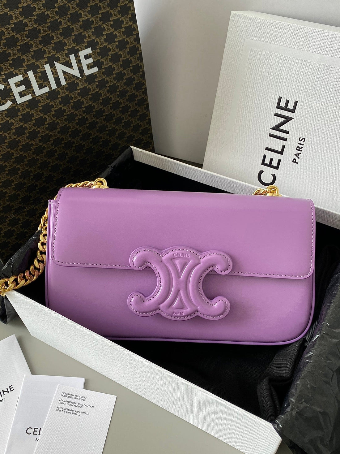 20 Chain Embossed Armpit Bag Purple Calfskin