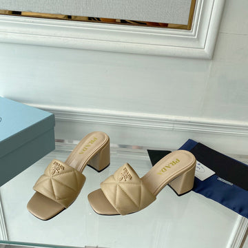 Pra Quilted Nappa Heeled Sandals Beige Lambskin