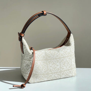Loe Cubi 35 Bag In White Anagram Jacquard And Calfskin