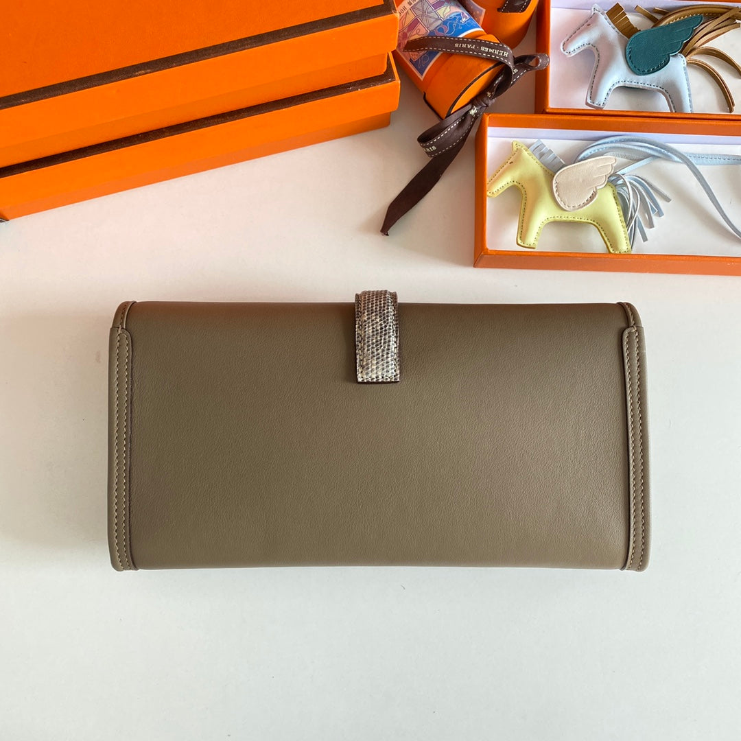 HM Jige Elan 29 Clutch In Taupe Calfskin With White Lizard Skin (25 Days Of Production)