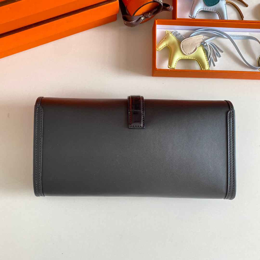 HM Jige Elan 29 Clutch In Black Calfskin With Lizard Skin(25 Days Of Production)