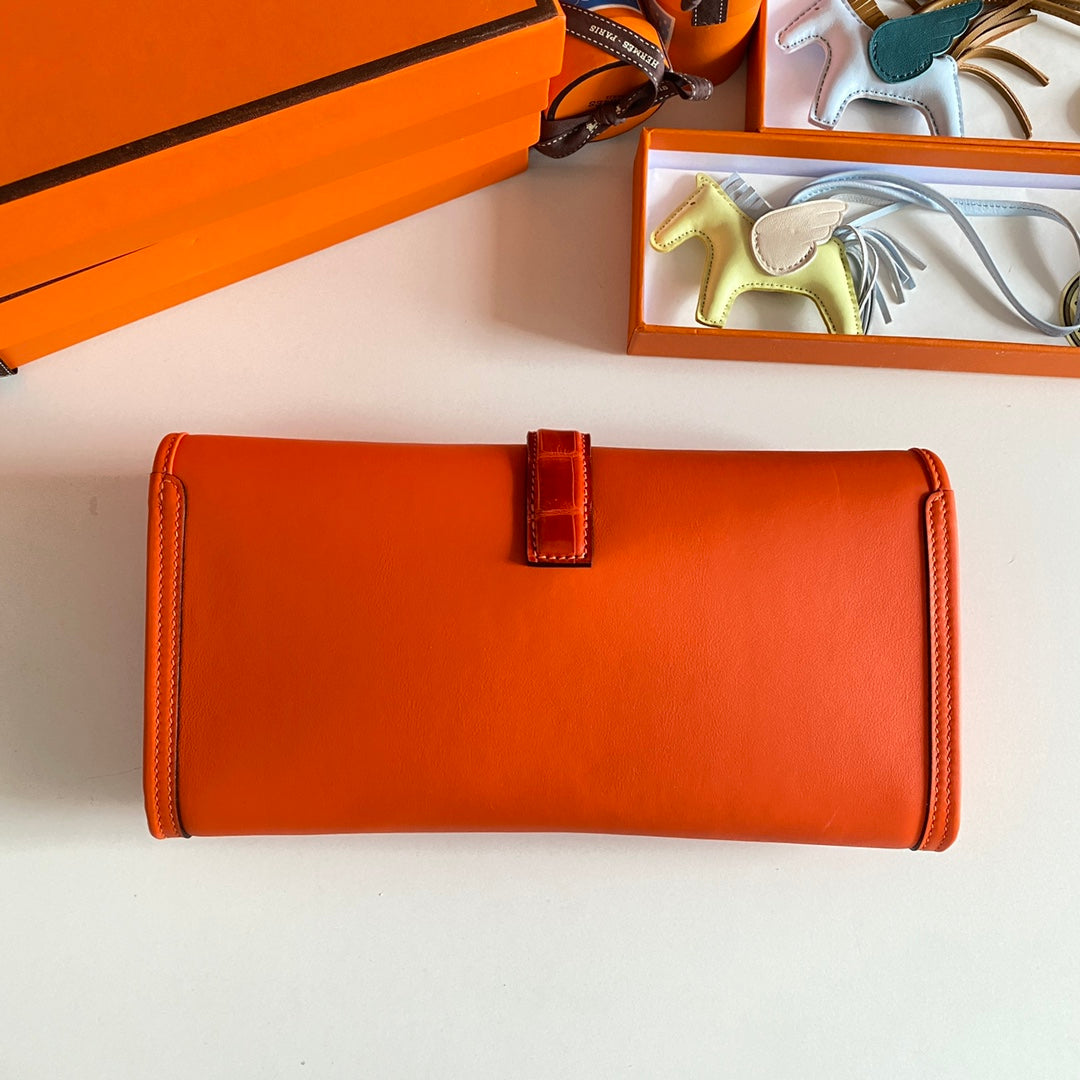 HM Jige Elan 29 Clutch In Bright Orange Calfskin With Lizard Skin(25 Days Of Production)