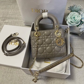 Mini Lady 17 Brown Grey Lambskin