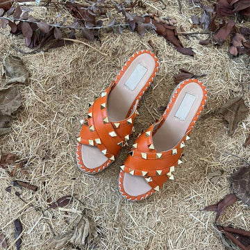 Rockstud Crisscross Espadrilles 80MM Sandal Wedges Orange