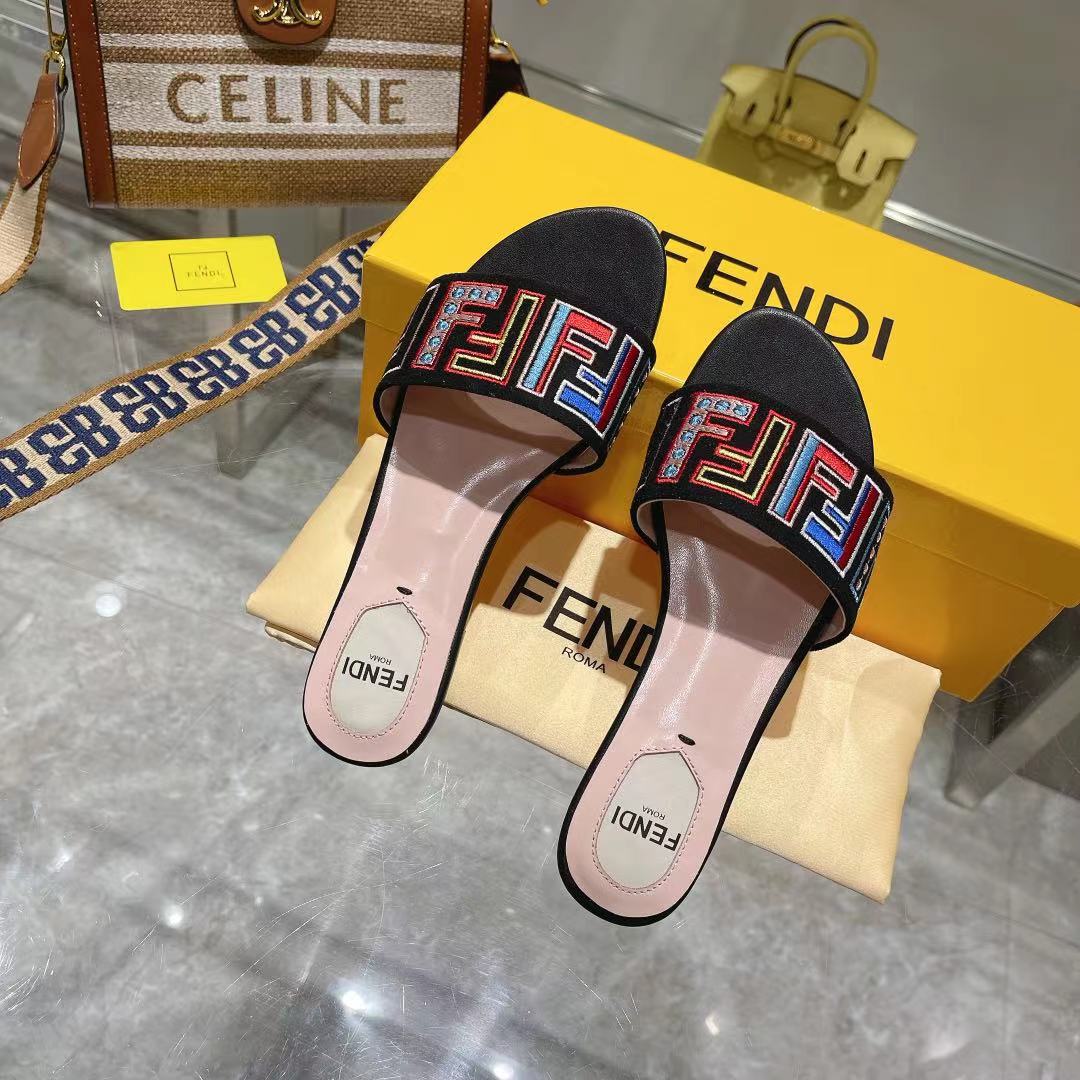 Ff Multicolor Logo Slide Pink Black Leather