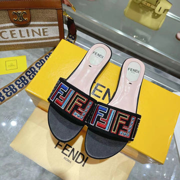 Ff Multicolor Logo Slide Pink Black Leather